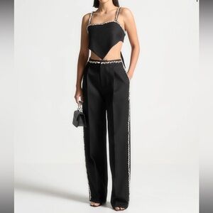 Maniere De Voir Embellished Strap Handkerchief Top & Trousers